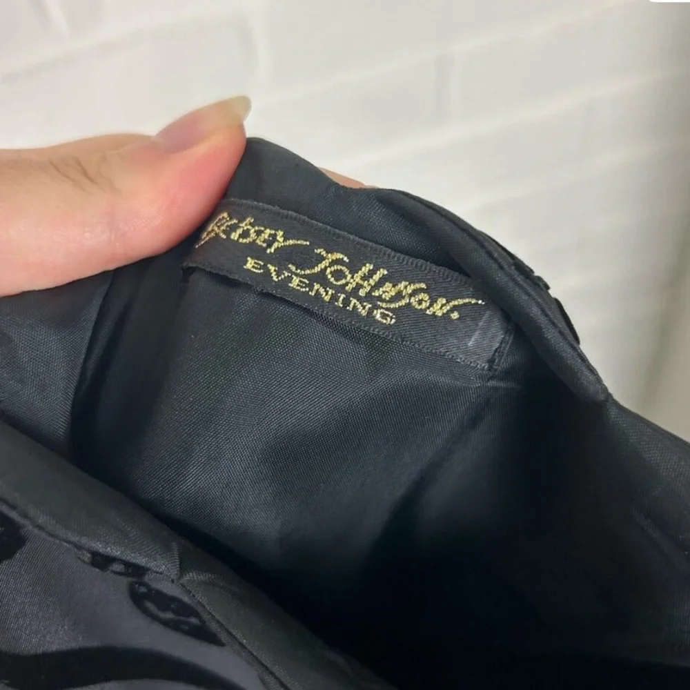 Rare Vintage Betsey Johnson Strapless Gray w/Black Velvet Trim Witchy Goth Dress - Picture 2 of 15